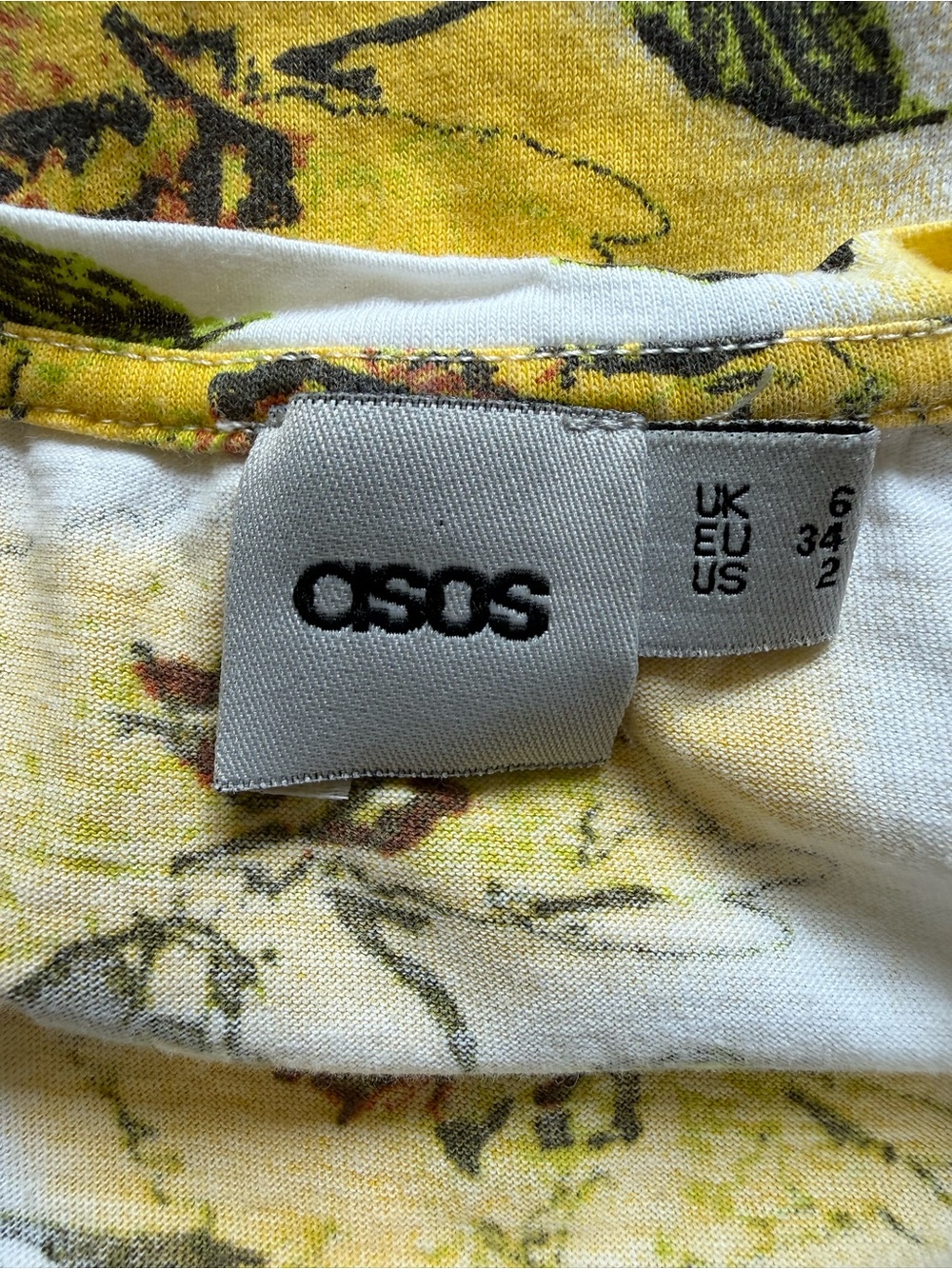 XS ASOS Yellow & White Floral Short Sleeve Cropped Tee Cuffed Sleeves US Size 2 - Picture 6 of 12